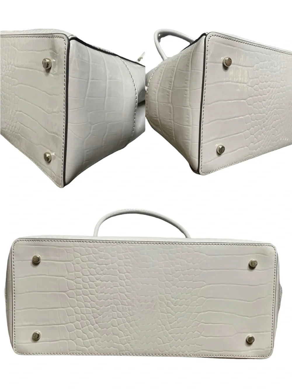 Kate Spade Knightsbridge Constance Satchel Gray Croc Embossed Patent Leather Bag